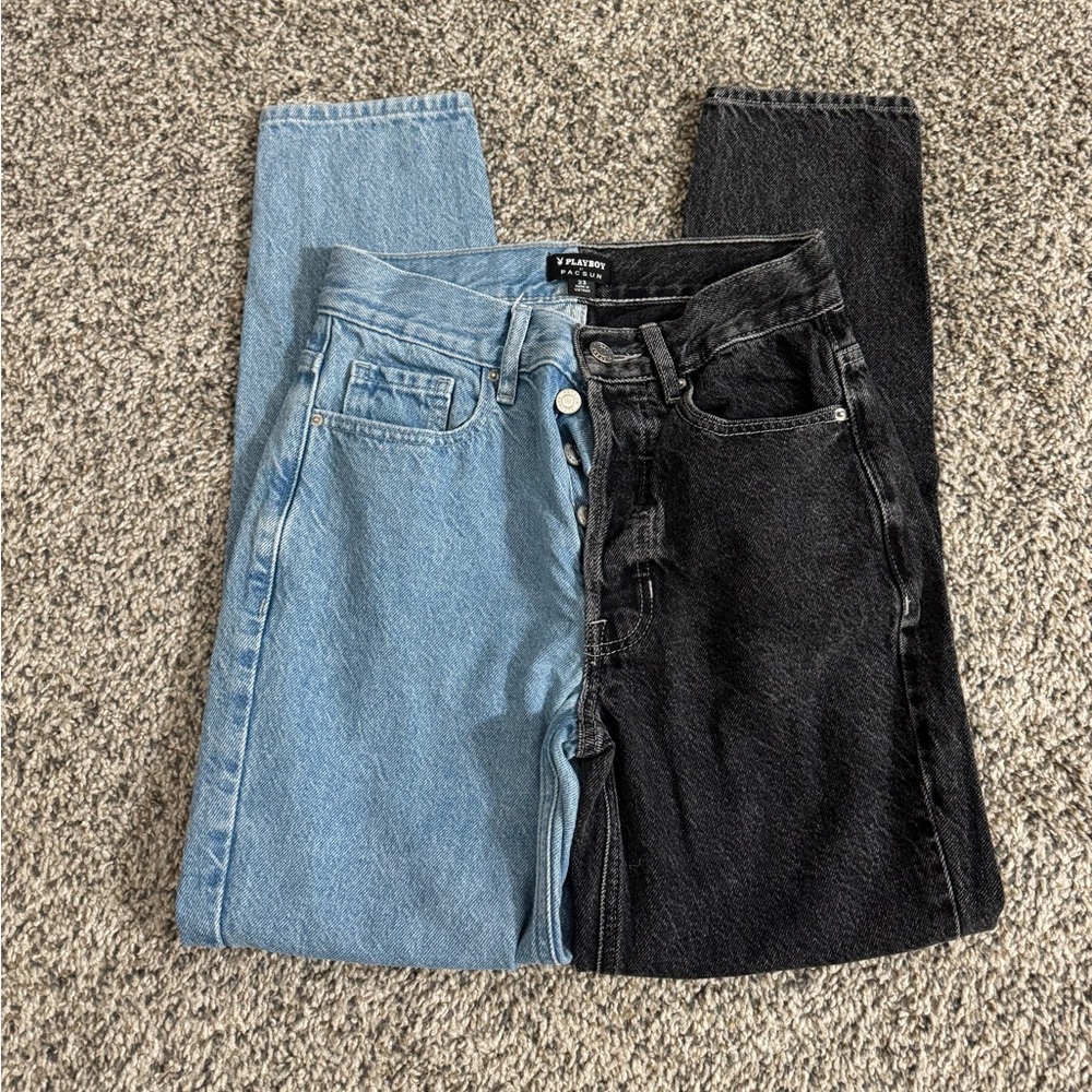 NWOT PacSun x PLAYBOY High Rise Two-Tone Jeans - Washed Blue & Black